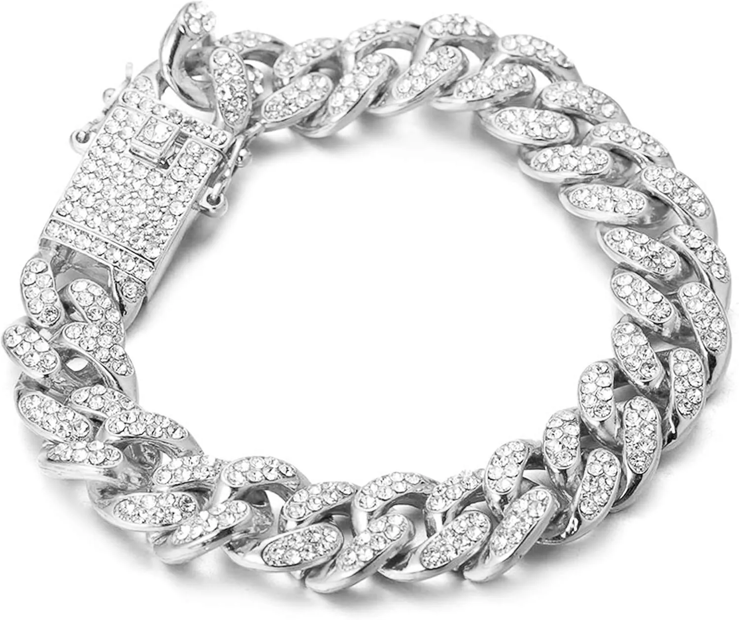 Halukakah Gold Plated Chains for Boys - TYCOON JUNIOR - Kid's 14MM Platinum Plated Cuban Link Chain Necklace Bracelet,Lab Diamonds Prong Set,Fits Ages 8-16 Y/O. with Giftbox