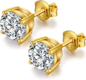 Han han 925 Sterling Silver Cubic Zirconia Stud Earrings for Women/Men, Hypoallergenic Black/Golden Stud Earrings Unisex Earrings 4MM-8MM