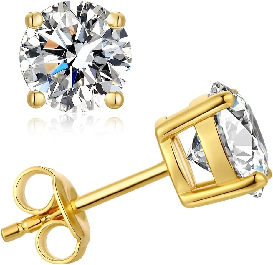 Han han 925 Sterling Silver Cubic Zirconia Stud Earrings for Women/Men, Hypoallergenic Black/Golden Stud Earrings Unisex Earrings 4MM-8MM