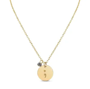 Handmade Gold Semicolon Gemstone Charm Necklace, 16-18" Adjustable with Labradorite for Strength, Suicide Prevention Awareness, Memorial Jewelry Gift for Survivor, Her, Woman, Girl, Teenager, Daughter