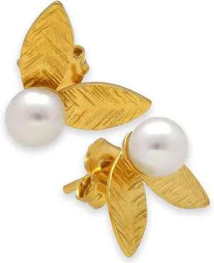 Handmade stud earrings Gold sterling silver dainty studs stud earrings leaf earrings Minimalist studs pearl studs pearl earrings hypoallergenic earrings