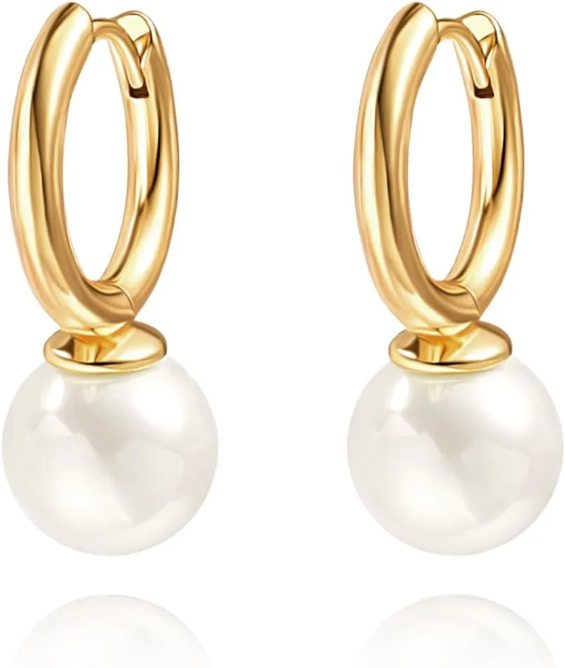 Handpicked White Pearl Earrings 18k Gold Plated Leverback Dangle Stud Pearl Earrings Jewelry for Women