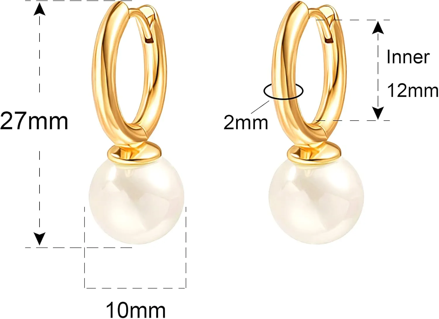 Handpicked White Pearl Earrings 18k Gold Plated Leverback Dangle Stud Pearl Earrings Jewelry for Women