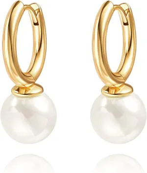 Handpicked White Pearl Earrings 18k Gold Plated Leverback Dangle Stud Pearl Earrings Jewelry for Women