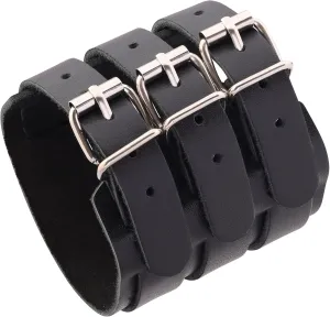 HAQUIL Men's Wide Leather Bracelet with Triple Buckle Closure