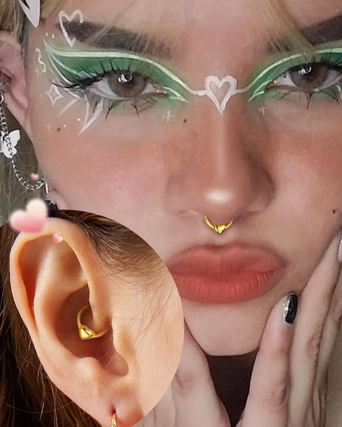 Harrow Heart Septum Rings, 16G Septum Jewelry 8/10MM Helix Rook Daith Earrings Stainless Steel Helix Rook Daith Piercing Jewelry