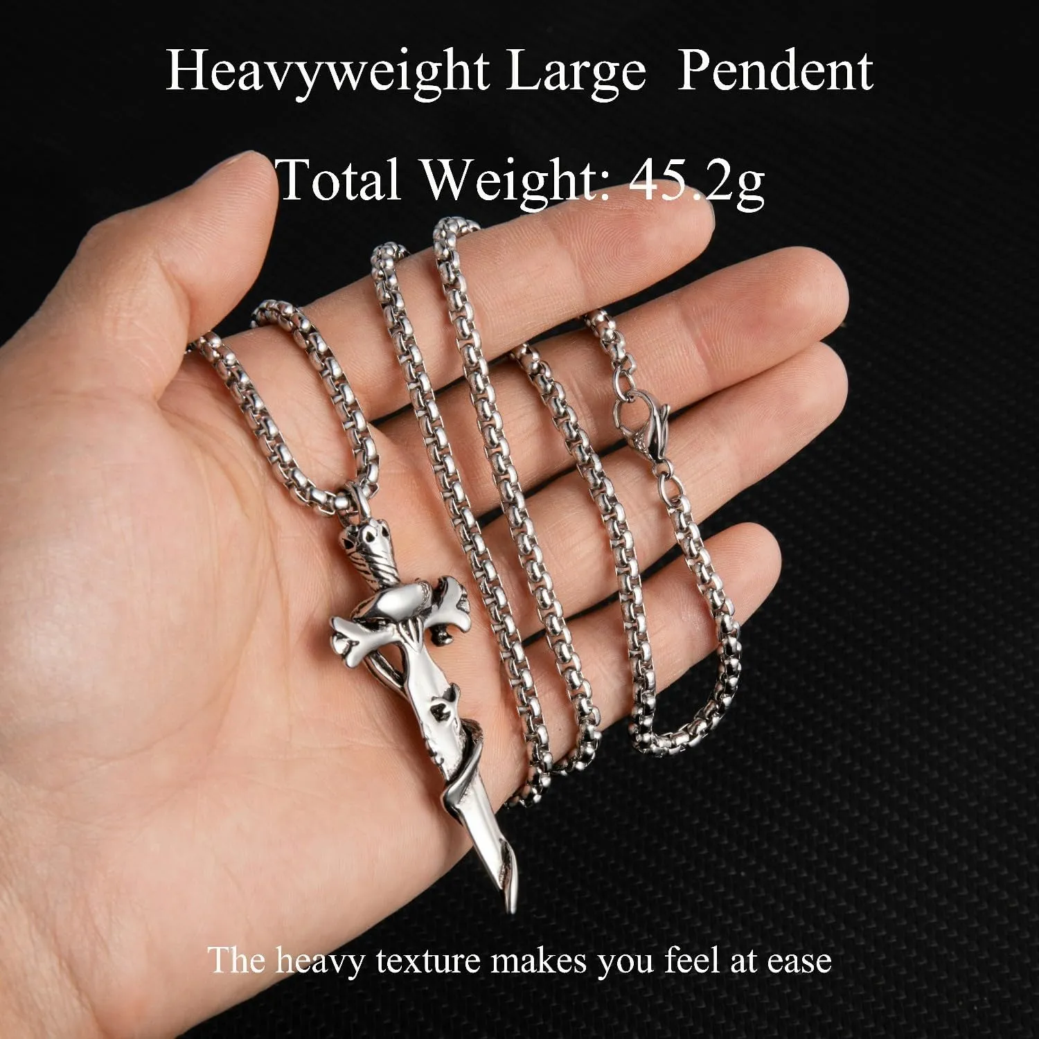 HAWSON Cross Large Necklace for Men & Women with Skull Pattern, Stainless Steel Pendant with 28 Inch Box Chain, Silver Tone Non Tarnish Waterproof Gothic Jewelry Gift for Christian