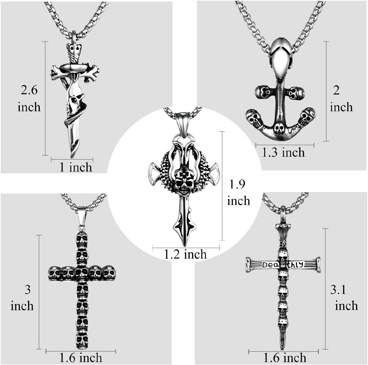 HAWSON Cross Large Necklace for Men & Women with Skull Pattern, Stainless Steel Pendant with 28 Inch Box Chain, Silver Tone Non Tarnish Waterproof Gothic Jewelry Gift for Christian