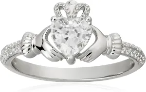 Heart Birthstone Claddagh Ring 925 Sterling Silver 6MM Heart-Shaped Birthstone Rings Irish Jewelry Good Luck for Women Size 3-13
