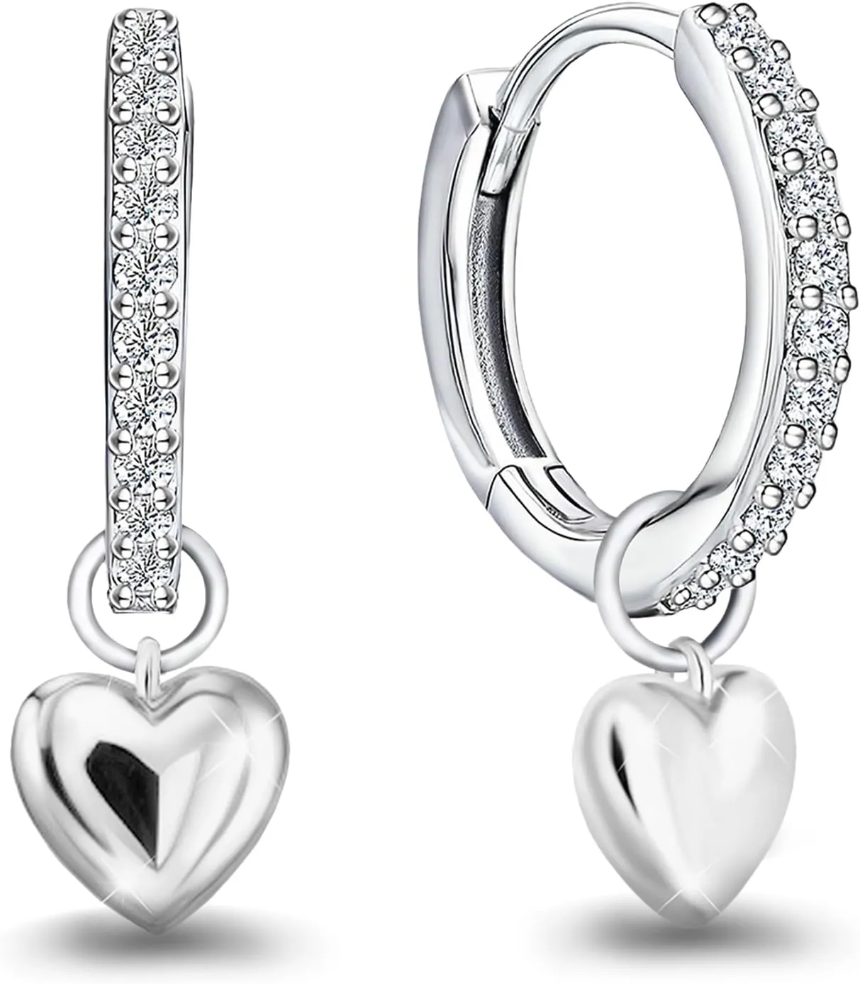 Heart Hoop Earrings for Women Sterling Silver CZ Heart Love Dangle Hoop Earrings Small Tiny Cubic Zirconia Dangling Huggie Jewelry Hypoallergenic Cuff Cartilage Earring for Daughter Mom Birthday