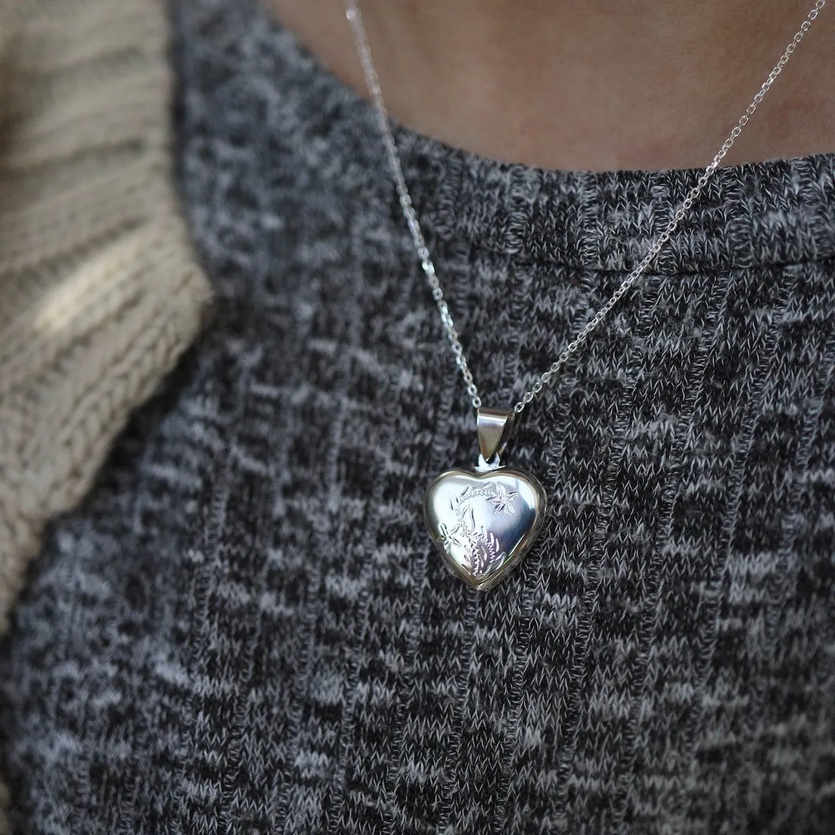 Heart Locket Necklace with Floral Details