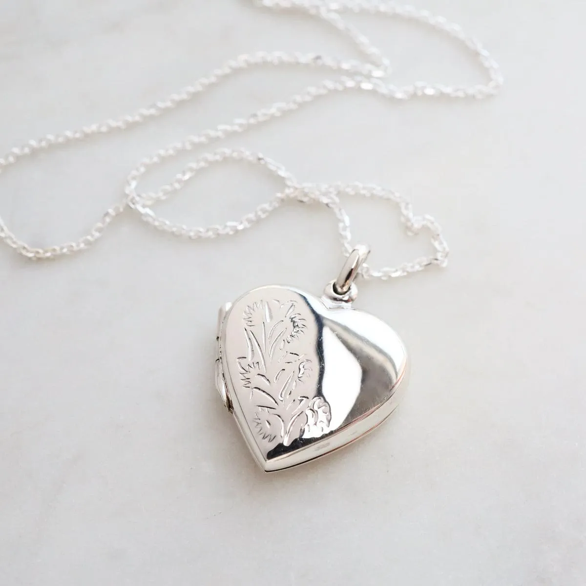 Heart Locket Necklace with Side Floral Details