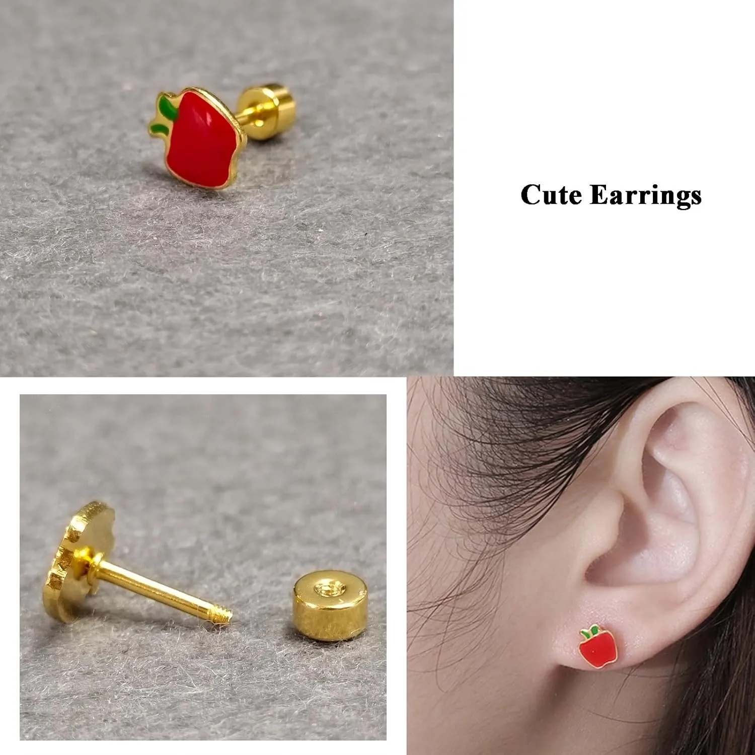 Heart Love Earrings for Women Cute Cartilage Earring Flatback Stud Earrings Red Apple Butterfly Rose Strawberry Tragus Jewelry for Daughter Screw Back Post