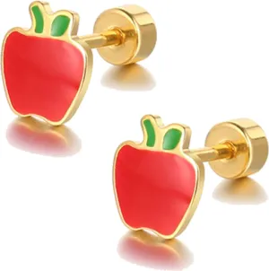 Heart Love Earrings for Women Cute Cartilage Earring Flatback Stud Earrings Red Apple Butterfly Rose Strawberry Tragus Jewelry for Daughter Screw Back Post
