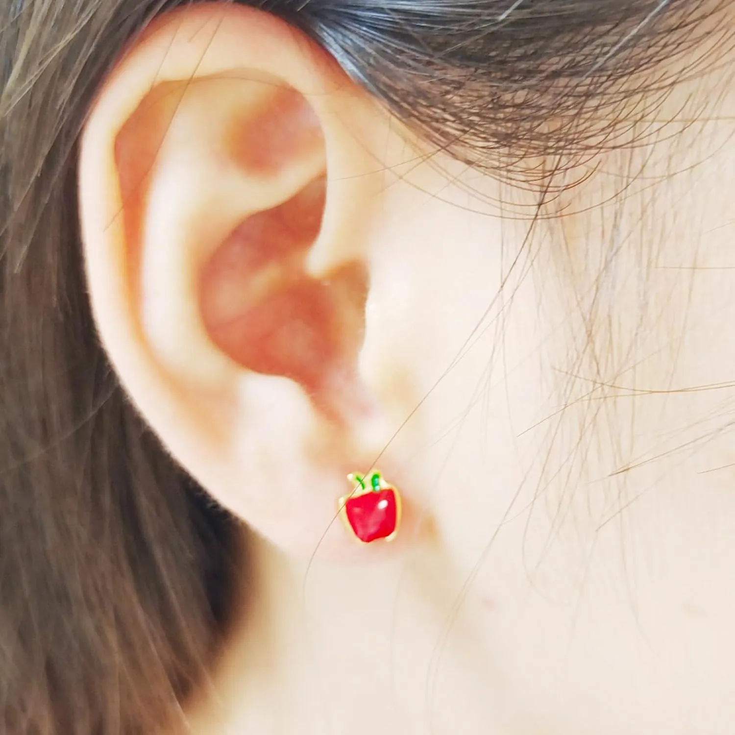 Heart Love Earrings for Women Cute Cartilage Earring Flatback Stud Earrings Red Apple Butterfly Rose Strawberry Tragus Jewelry for Daughter Screw Back Post