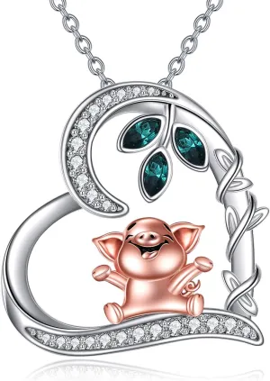 Heart Necklace 925 Sterling Silver Fox/Axolotl/Koala/Giraffe/Highland Cow/Guinea Pig/Fairy/Scottish Thistle/Daisy/Cat/Duck/Lion Pendant Necklace Animal Love Jewelry Gift For Women