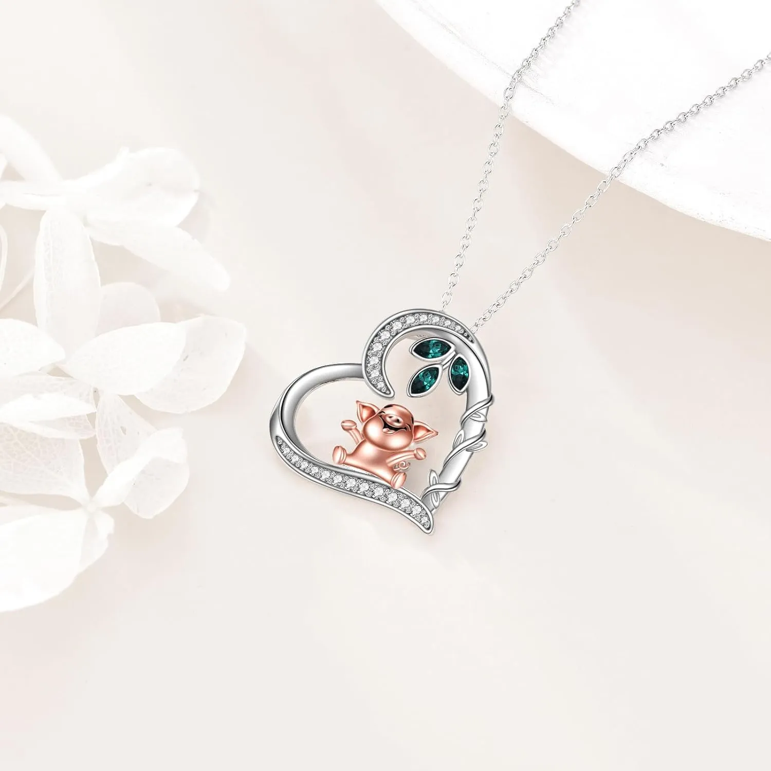 Heart Necklace 925 Sterling Silver Fox/Axolotl/Koala/Giraffe/Highland Cow/Guinea Pig/Fairy/Scottish Thistle/Daisy/Cat/Duck/Lion Pendant Necklace Animal Love Jewelry Gift For Women