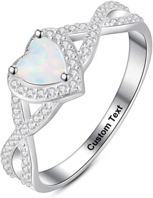 Heart Ring Opal Rings for Women Halo Promise Ring Couples Women Her Personalized Sterling Silver Engraved Custom Name