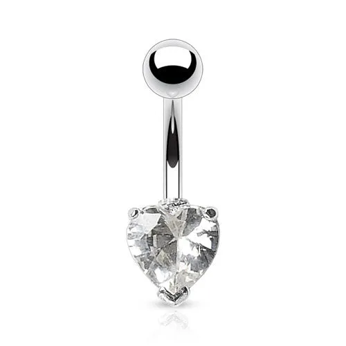Heart Solitaire Belly Rings. Petite and Mega Heart Gems.