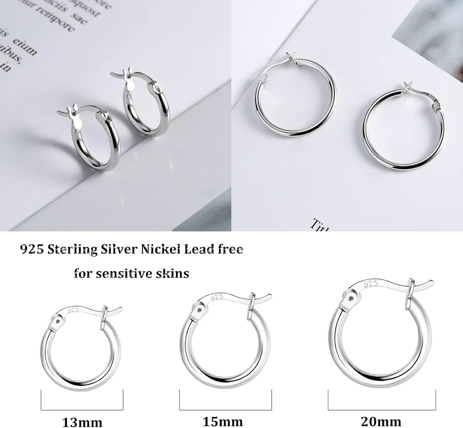 HEEYA 925 Sterling Silver Hoop Earrings for Women Girls - Small Hoop Earrings - Cubic Zirconia Huggie- Hypoallergenic Cartilage Earrings Hoop- Jewelry Gift Birthday Party-13/15/20/25MM