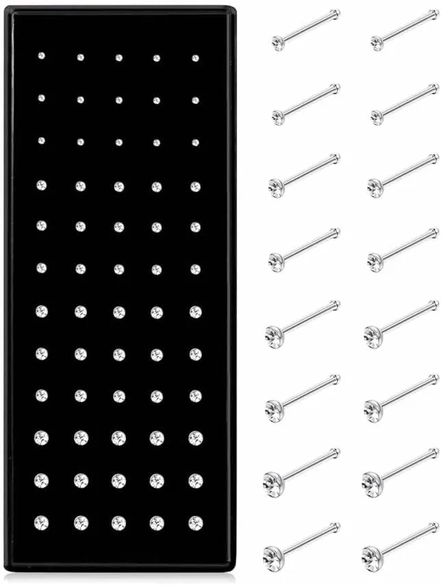 Helicopchain 60-240Pcs Hypoallergenic Nose Studs for Women Men 316L Stainless Steel CZ Nose Piercing Jewelry L Shaped Nose Rings Bone Studs Screw Piercing 20G-22G 1.5mm 2mm 2.5mm 3mm
