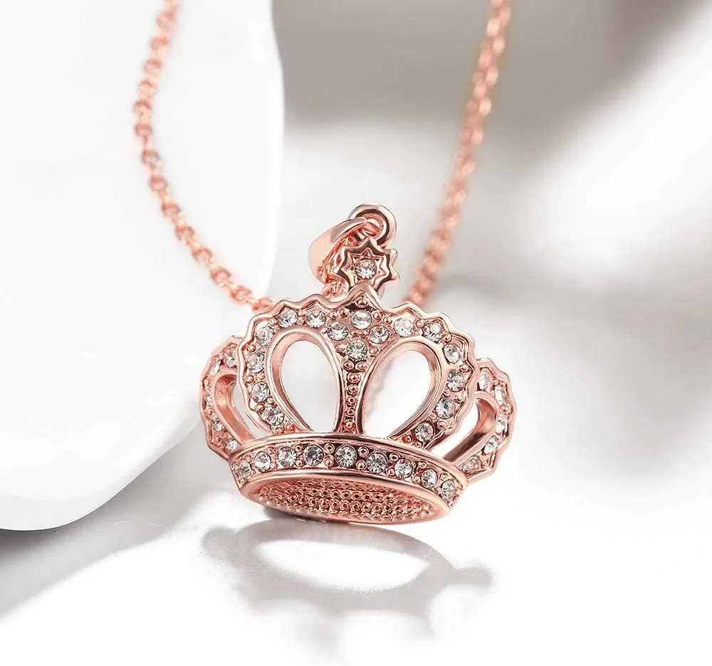 HENGYID Queen Style 18K Rose Gold-Plated Crown Necklace Pendant