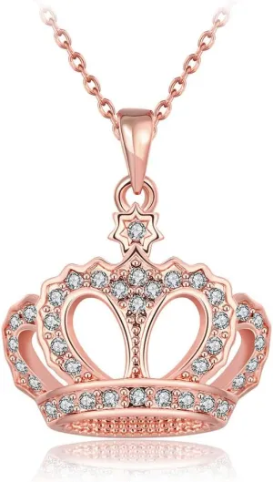HENGYID Queen Style 18K Rose Gold-Plated Crown Necklace Pendant