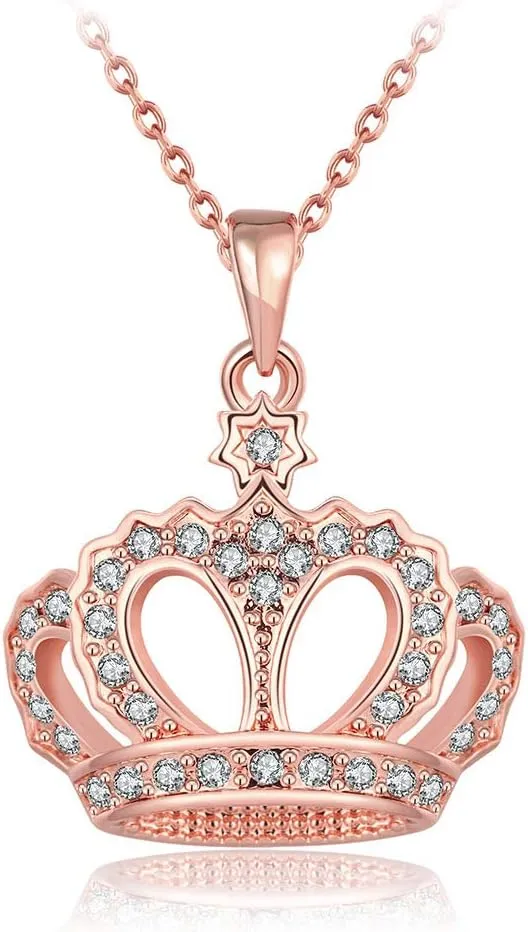 HENGYID Queen Style 18K Rose Gold-Plated Crown Necklace Pendant