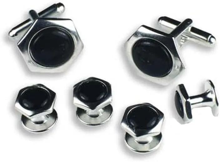 Hexagon with Black Center Cufflinks and Studs