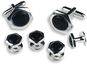 Hexagon with Black Center Cufflinks and Studs