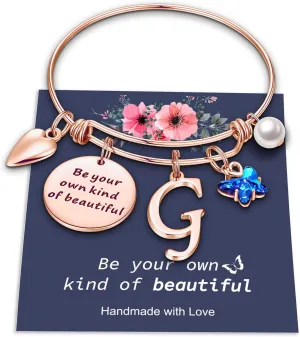 Hidepoo Butterfly Charm Bracelets - Rose Gold Initial Bracelet for Women - Mom, Wife, Birthday Gifts