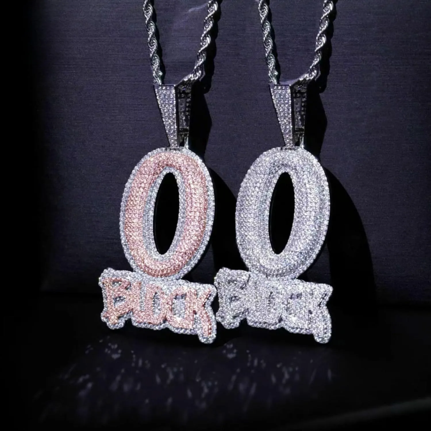 Hip-hop jewelry English letter O-shaped BLOCK copper inlaid zircon 18k gold-plated necklace pendant with 3mm 24-inch stainless steel chain