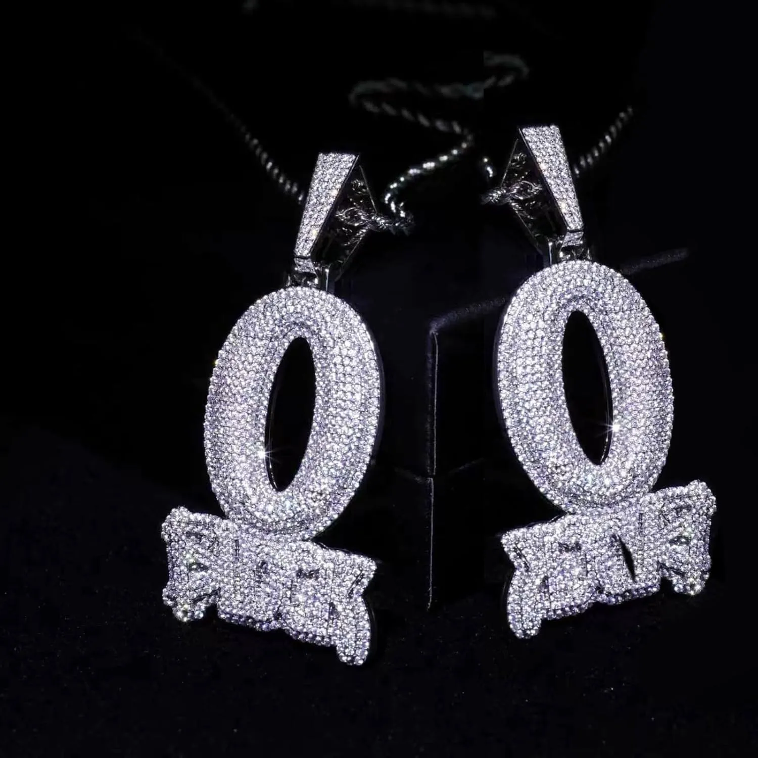 Hip-hop jewelry English letter O-shaped BLOCK copper inlaid zircon 18k gold-plated necklace pendant with 3mm 24-inch stainless steel chain