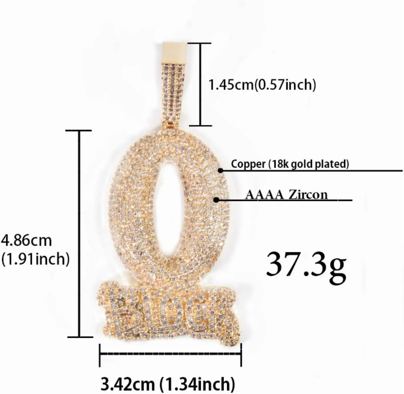 Hip-hop jewelry English letter O-shaped BLOCK copper inlaid zircon 18k gold-plated necklace pendant with 3mm 24-inch stainless steel chain