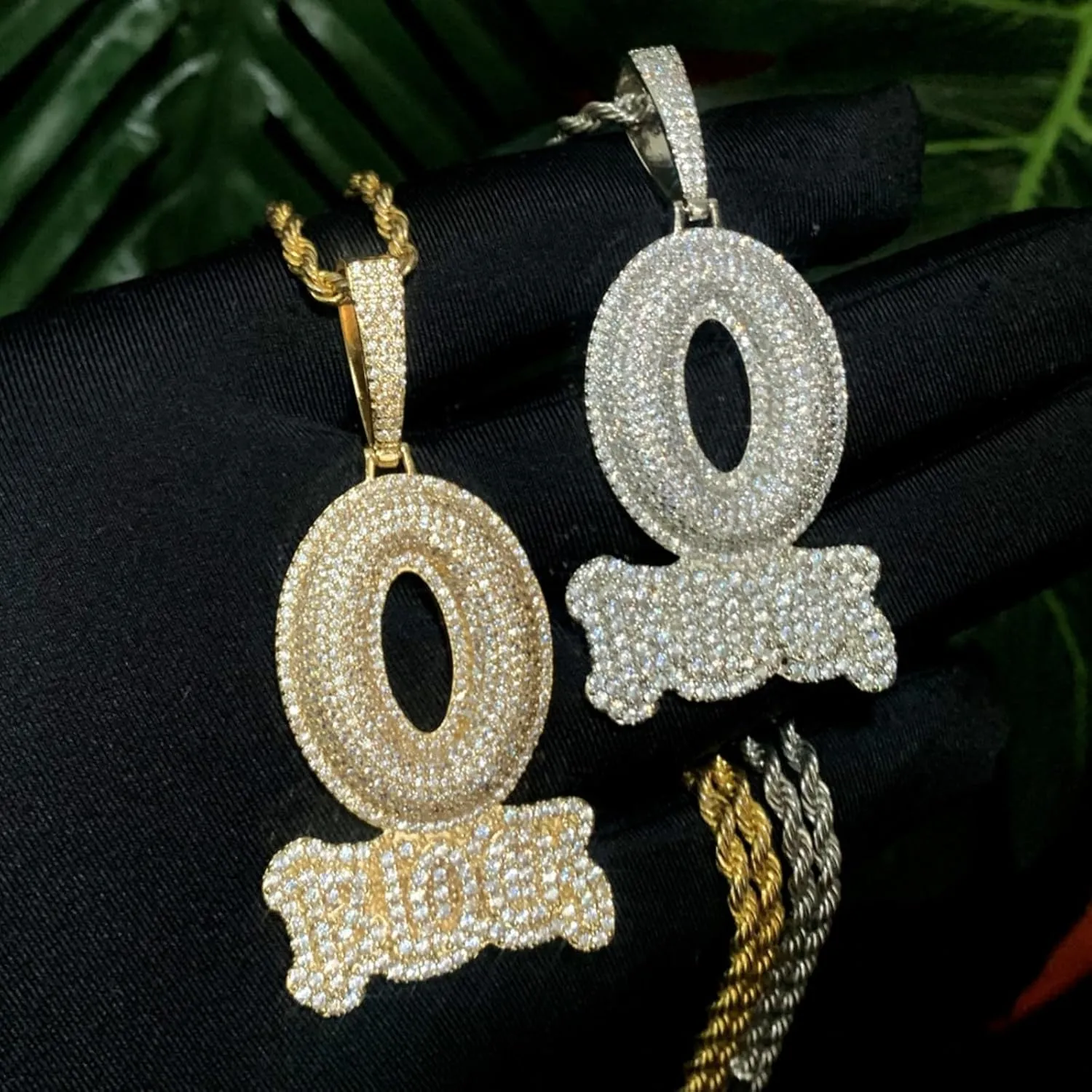 Hip-hop jewelry English letter O-shaped BLOCK copper inlaid zircon 18k gold-plated necklace pendant with 3mm 24-inch stainless steel chain