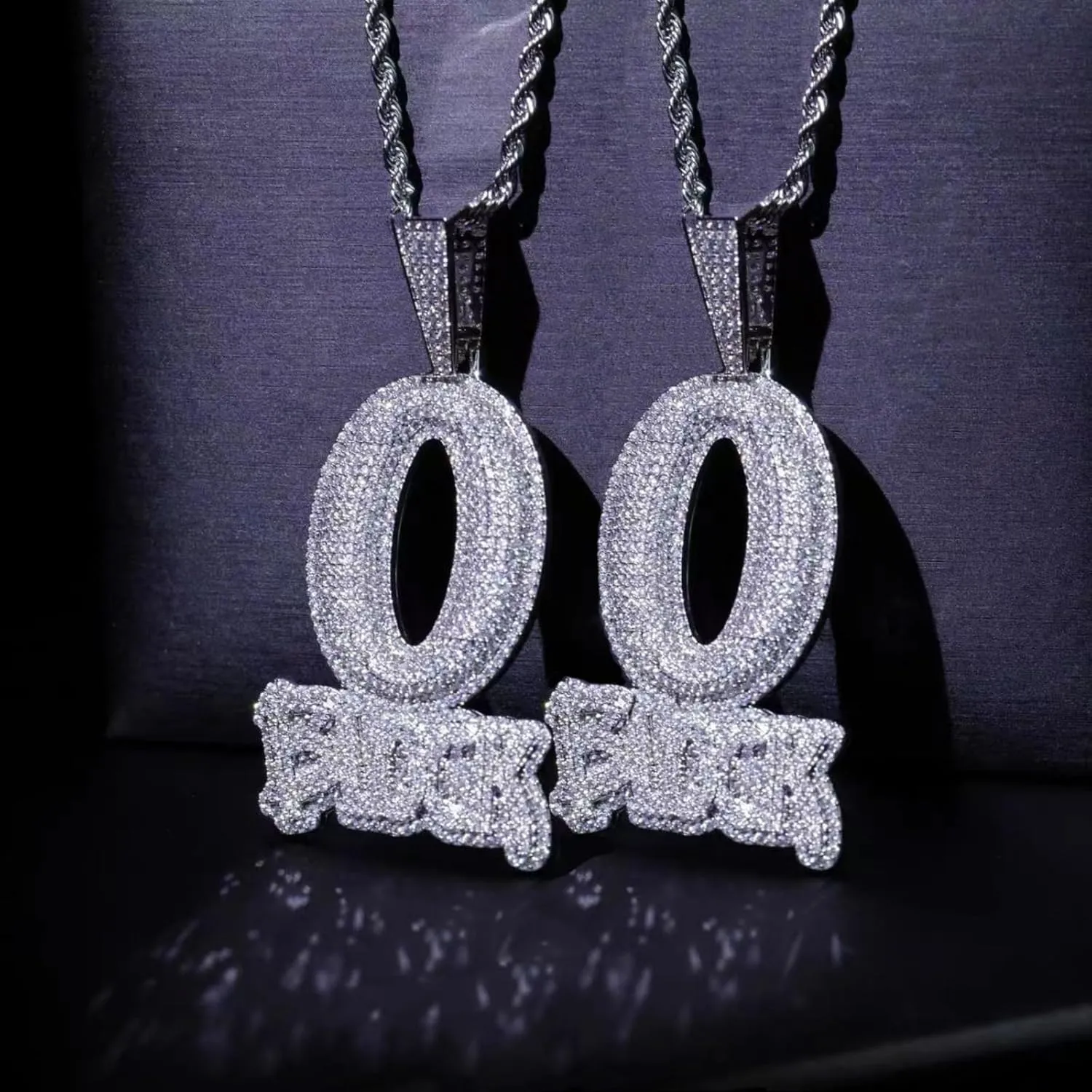 Hip-hop jewelry English letter O-shaped BLOCK copper inlaid zircon 18k gold-plated necklace pendant with 3mm 24-inch stainless steel chain