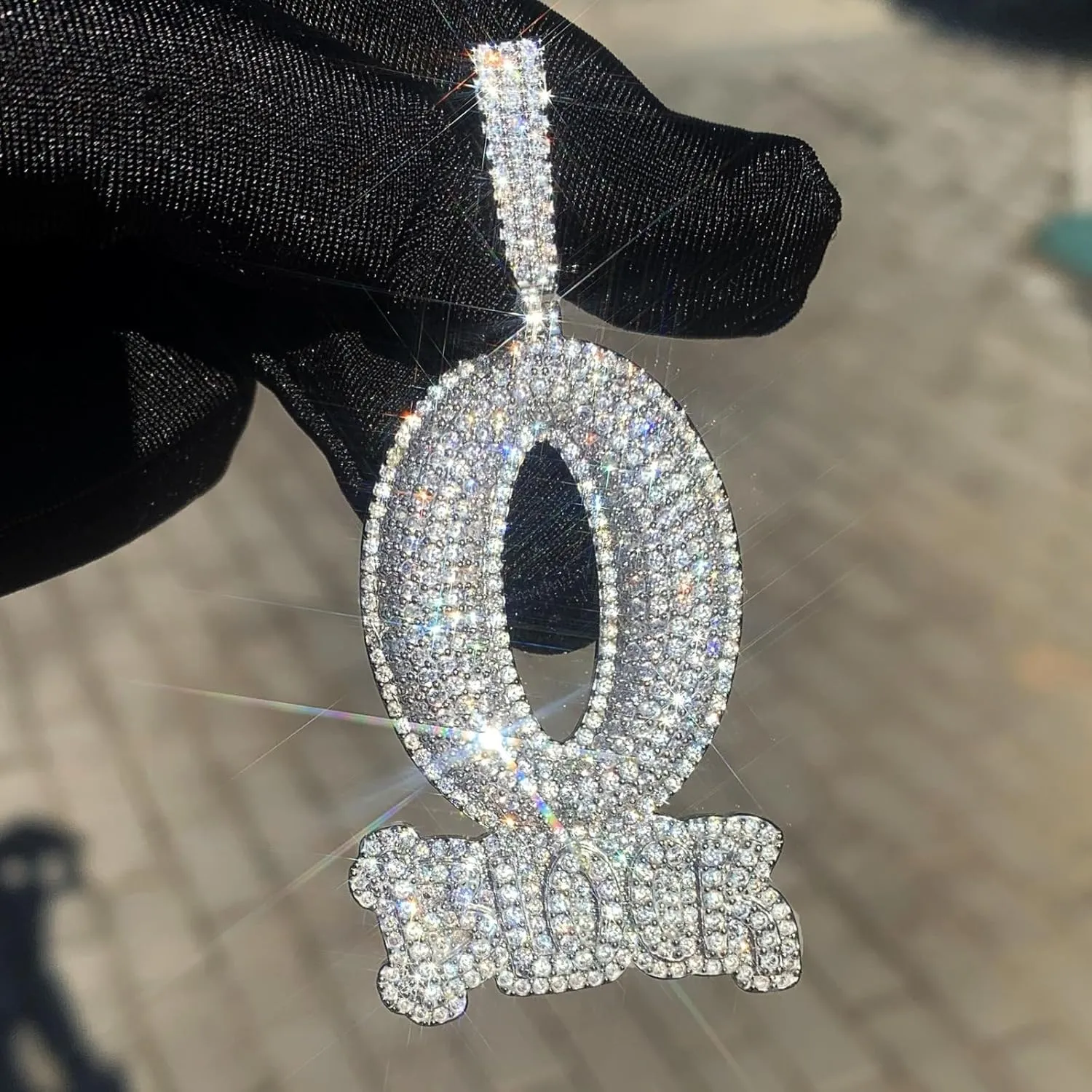 Hip-hop jewelry English letter O-shaped BLOCK copper inlaid zircon 18k gold-plated necklace pendant with 3mm 24-inch stainless steel chain