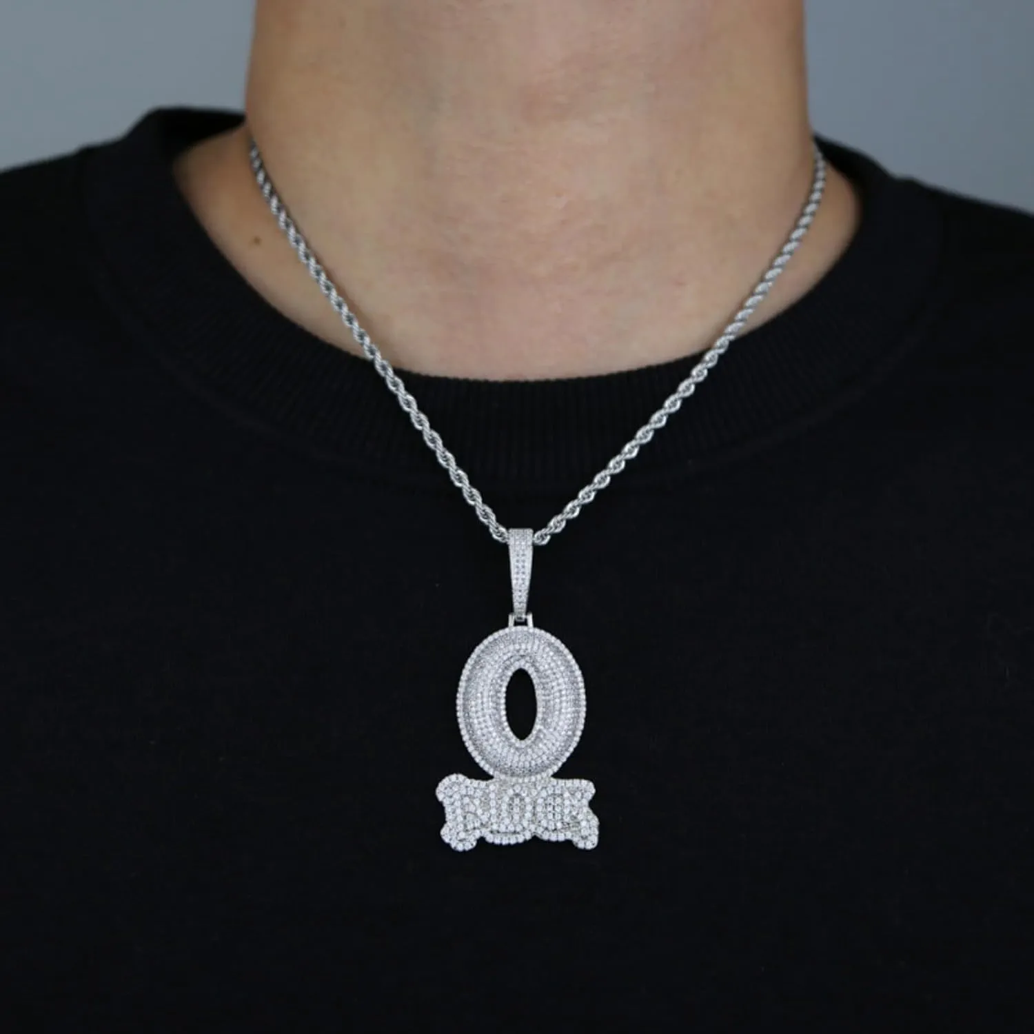 Hip-hop jewelry English letter O-shaped BLOCK copper inlaid zircon 18k gold-plated necklace pendant with 3mm 24-inch stainless steel chain