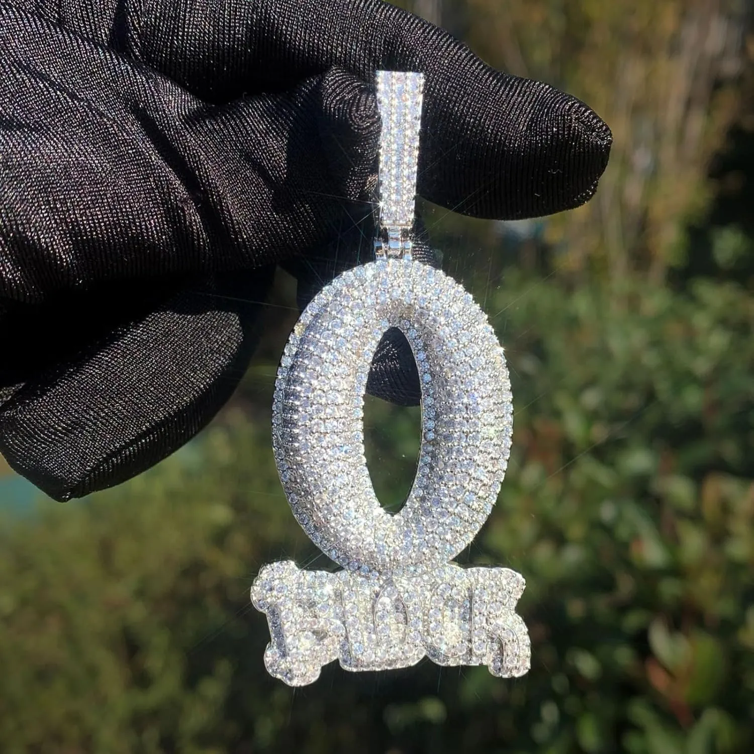 Hip-hop jewelry English letter O-shaped BLOCK copper inlaid zircon 18k gold-plated necklace pendant with 3mm 24-inch stainless steel chain