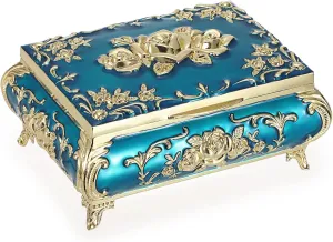 Hipiwe Metal Decorative Jewelry Box Vintage Treasure Chest Case Ornate Trinket Organizer Earrings Necklace Bracelet Storage Box Ring Holder Keepsake Box for Women Girls