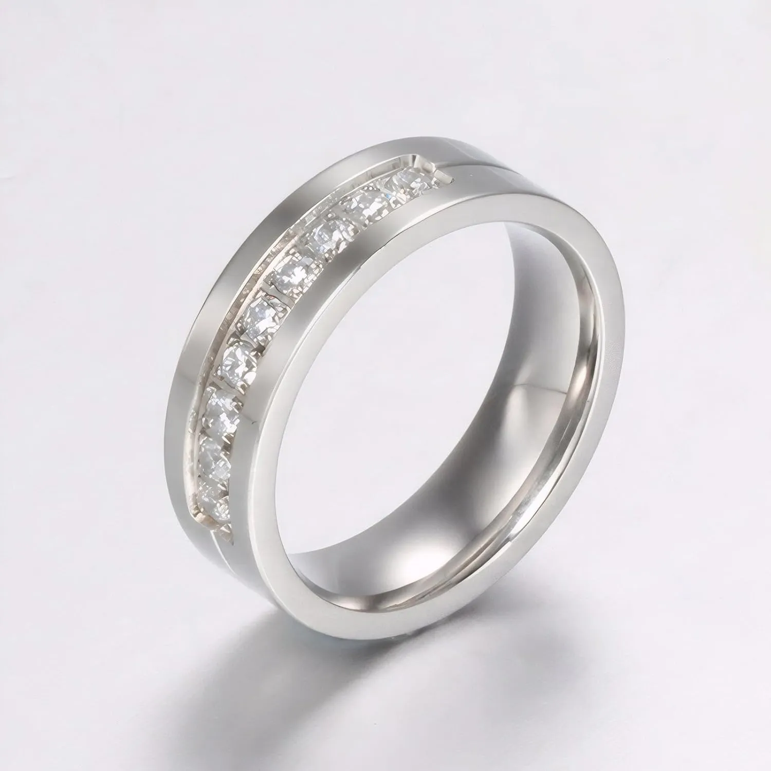 His & Hers Couple Ring Promise Ring Stainless Steel Couple Wedding Engagement Bands Cubic Zirconia CZ Band for Women Men Lovers Matching Princess Cut Bridal Jewelry Gifts Comfort Fit Size 5-14