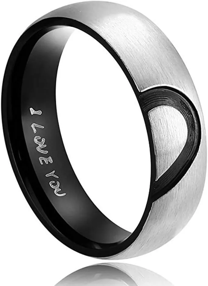 His & Hers Real Love Heart Promise Couples Ring Stainless Steel Couples Wedding Engagement Bands Top Ring for Couple, 6mm (Men (1pc), US Code 7)