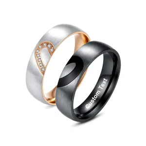 His and Her Ring Matching Heart Rings for Couples Couple Rings Set Love Women Promise Mens Women's Men Personalized Engraved Custom Name