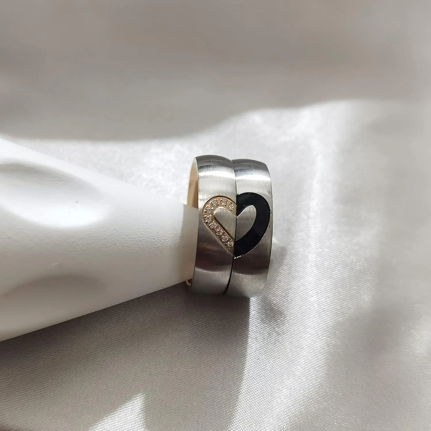 His and Her Ring Matching Heart Rings for Couples Couple Rings Set Love Women Promise Mens Women's Men Personalized Engraved Custom Name