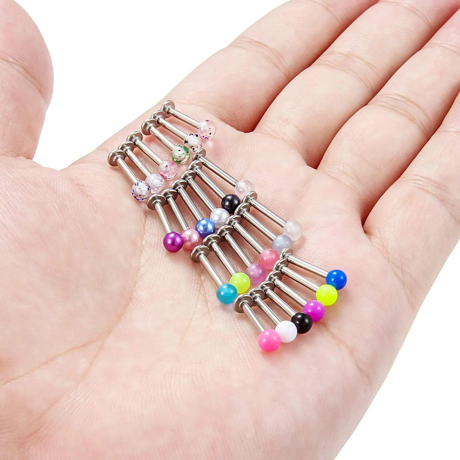 Hoeudjo 24PCS 14G Surgical Steel Lip Rings Labret Studs Piercing Jewelry for Women Men Tragus Cartilage Conch Helix Earring Stud 6mm 8mm 10mm Bar Length