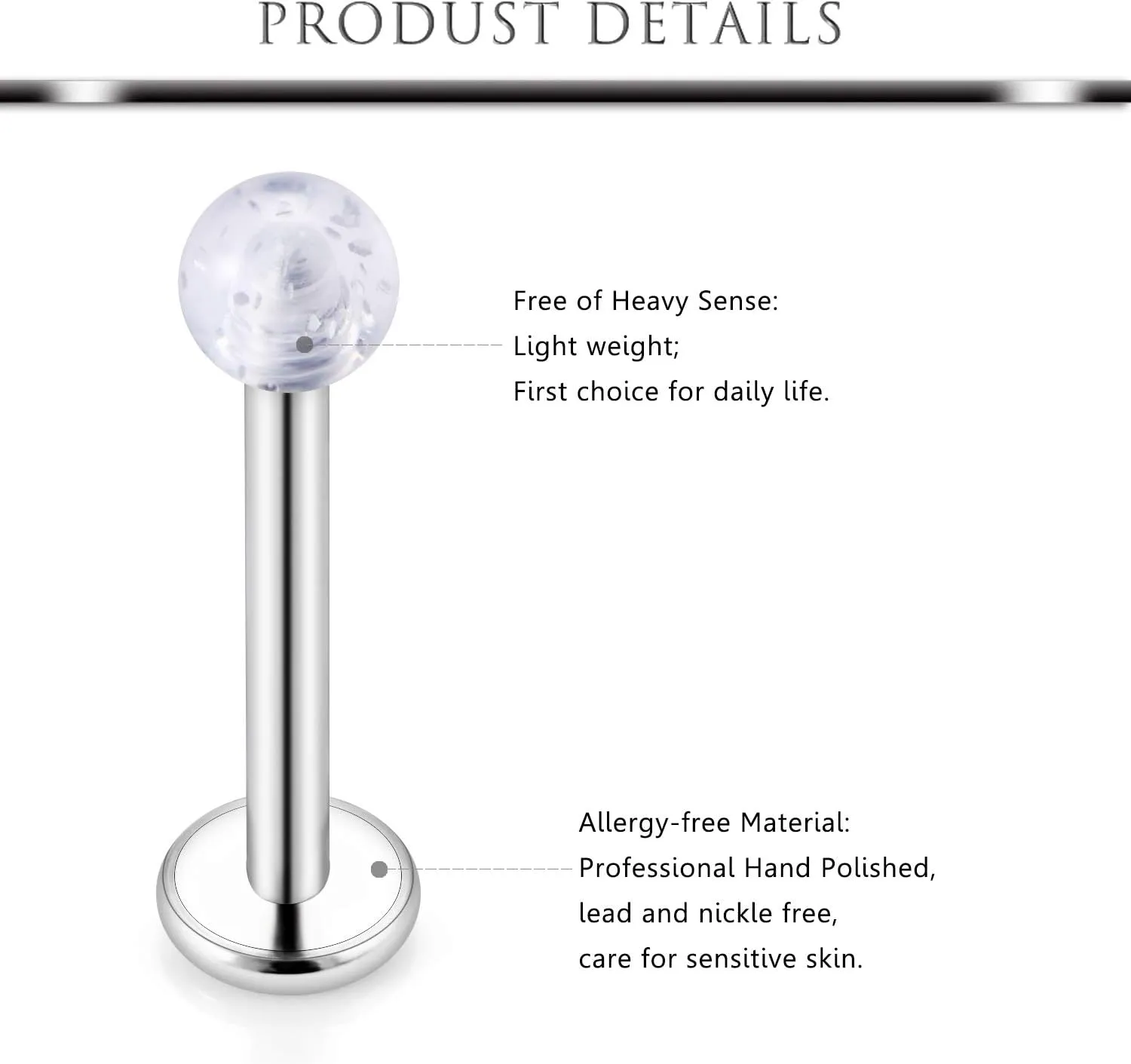 Hoeudjo 24PCS 14G Surgical Steel Lip Rings Labret Studs Piercing Jewelry for Women Men Tragus Cartilage Conch Helix Earring Stud 6mm 8mm 10mm Bar Length