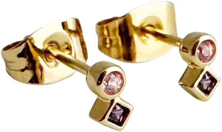 HONEYCAT Mini Crystal Bezel Sunset Crystal Studs in Gold, Rose Gold, or Silver | Minimalist, Delicate Jewelry