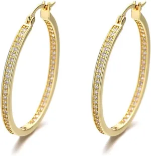 Hoop Earrings with Genuine Crystals - Hoop Earrings for Sensitive Ears with Omega Closure - Great Gift Idea for Every Occasion - Silver - (Size 40mm Diameter)