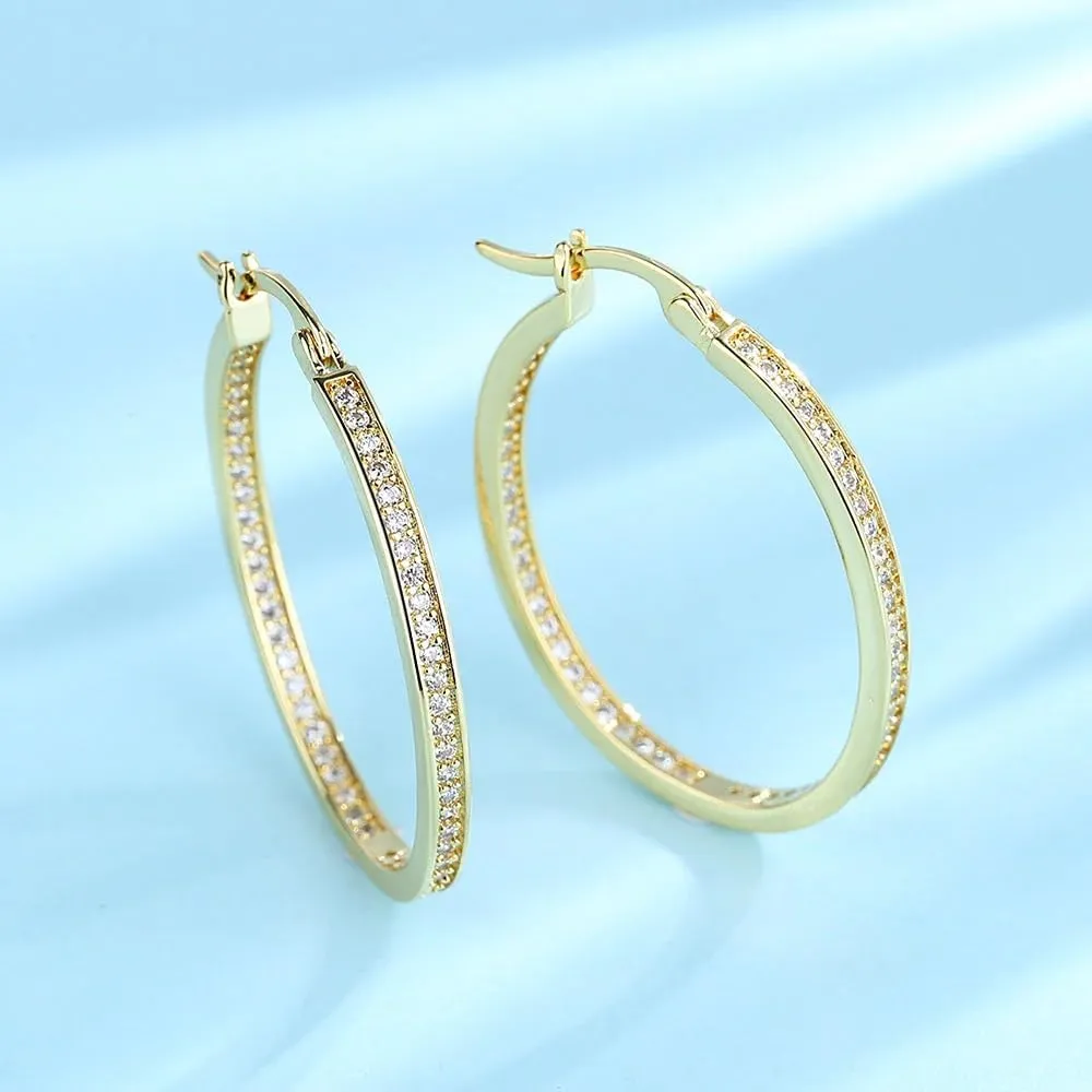 Hoop Earrings with Genuine Crystals - Hoop Earrings for Sensitive Ears with Omega Closure - Great Gift Idea for Every Occasion - Silver - (Size 40mm Diameter)