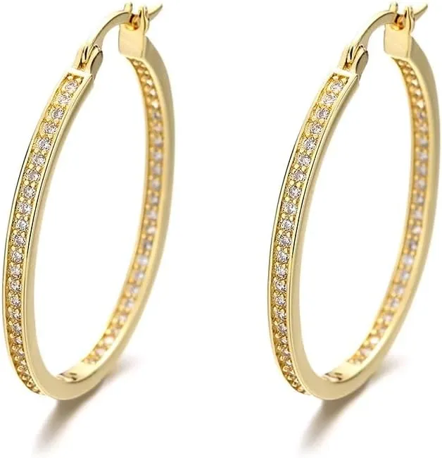 Hoop Earrings with Genuine Crystals - Hoop Earrings for Sensitive Ears with Omega Closure - Great Gift Idea for Every Occasion - Silver - (Size 40mm Diameter)